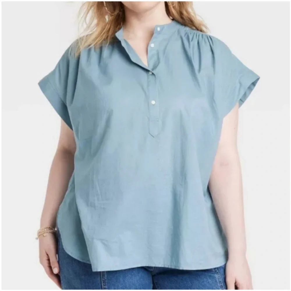 Universal Thread Blue V Neck Blouse Women Size XL Top NWT - Picture 1 of 10